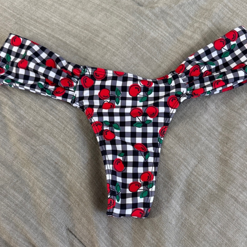 Cherry Print Black and White Bikini Bottom